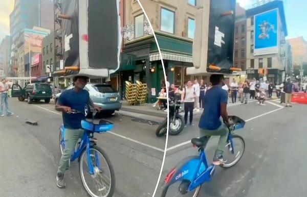 تصاویر دوچرخه سوار عجیبی که روی سرش مبل حمل می کند!